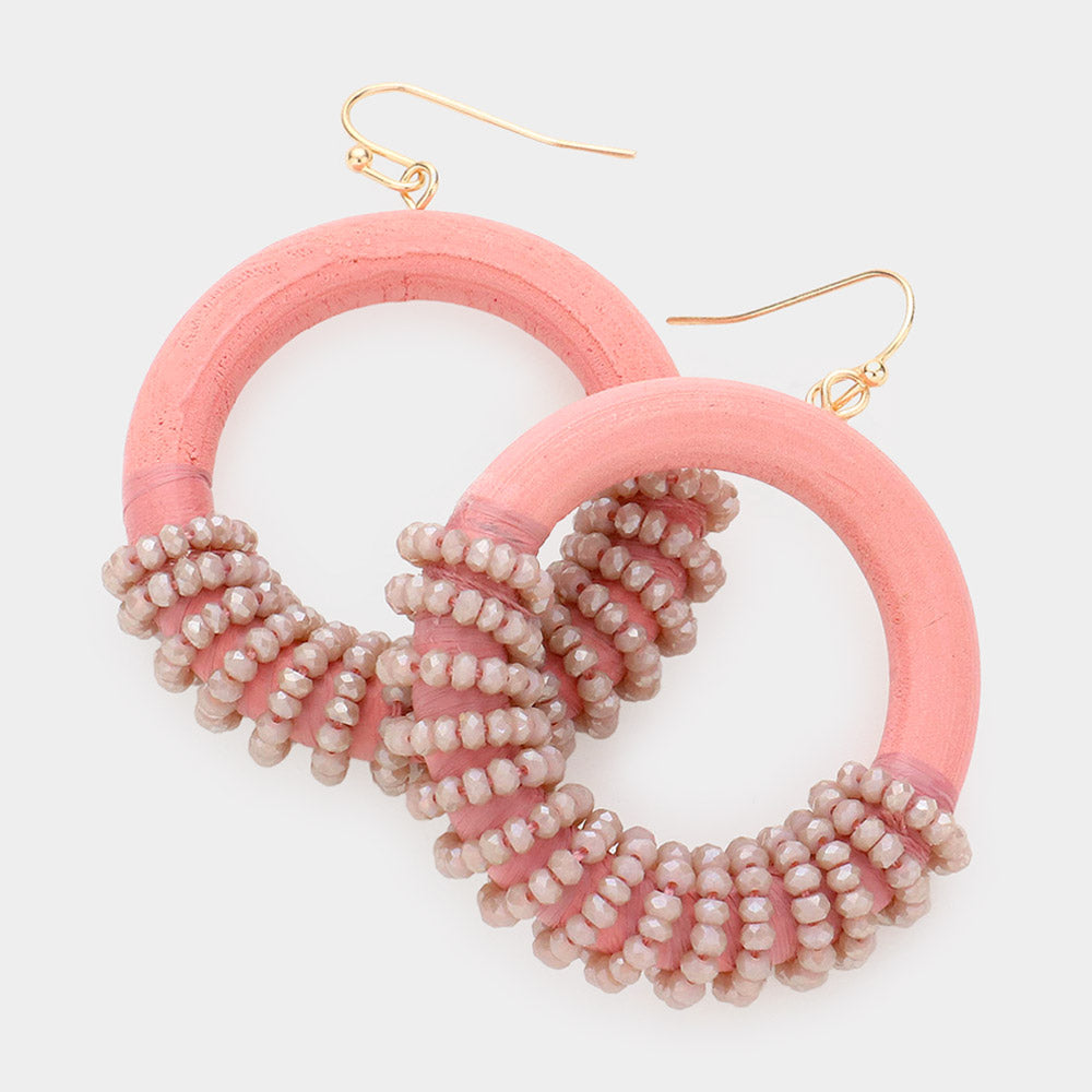 Pink Bead Wrapped Circle Fun Fashion Earrings | Runway Earrings