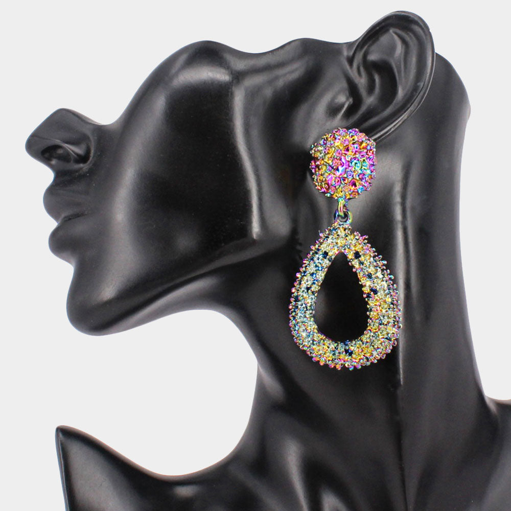 Multi-Color Textured Metal Teardrop Fun Fashion Earrings