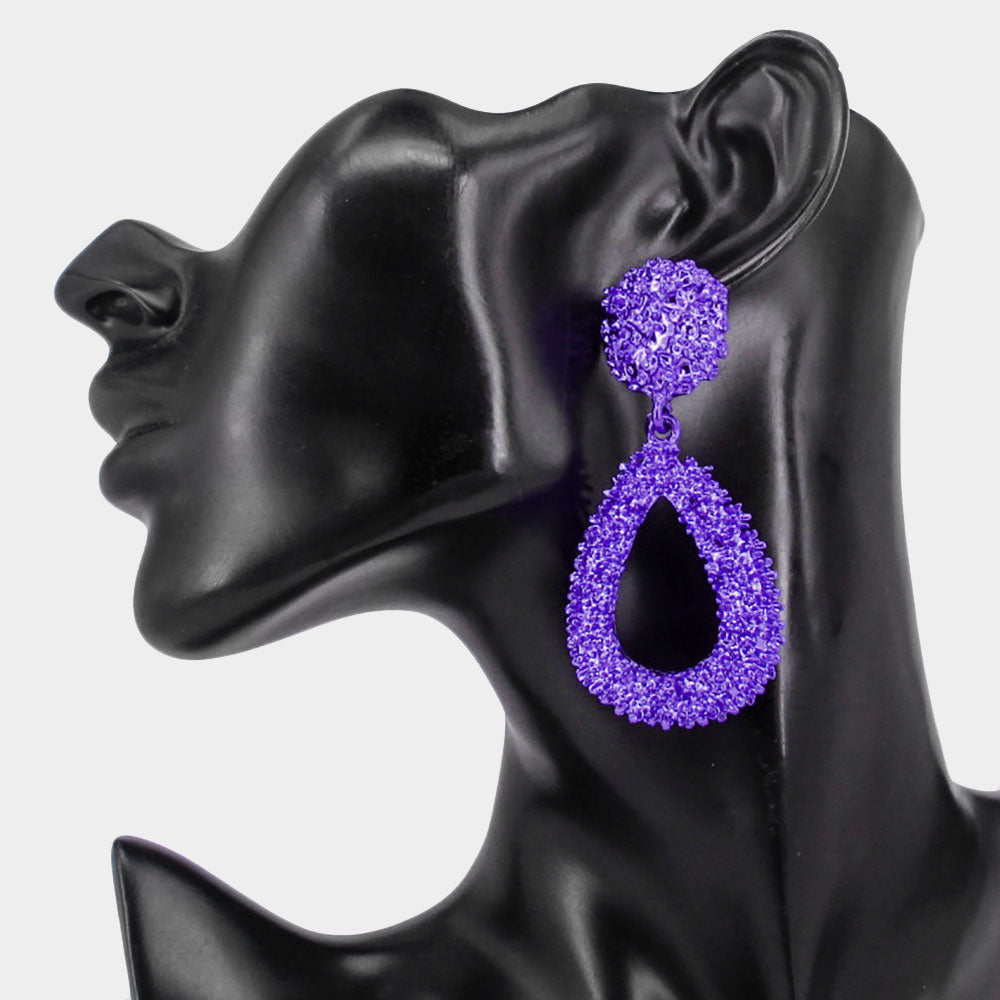 Purple Textured Metal Teardrop Fun Fashion Earrings