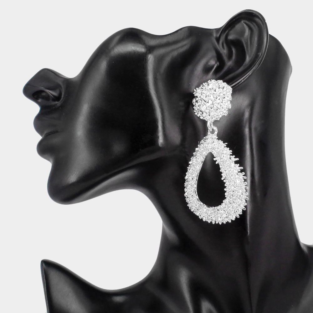 Silver Textured Metal Teardrop Fun Fashion Earrings