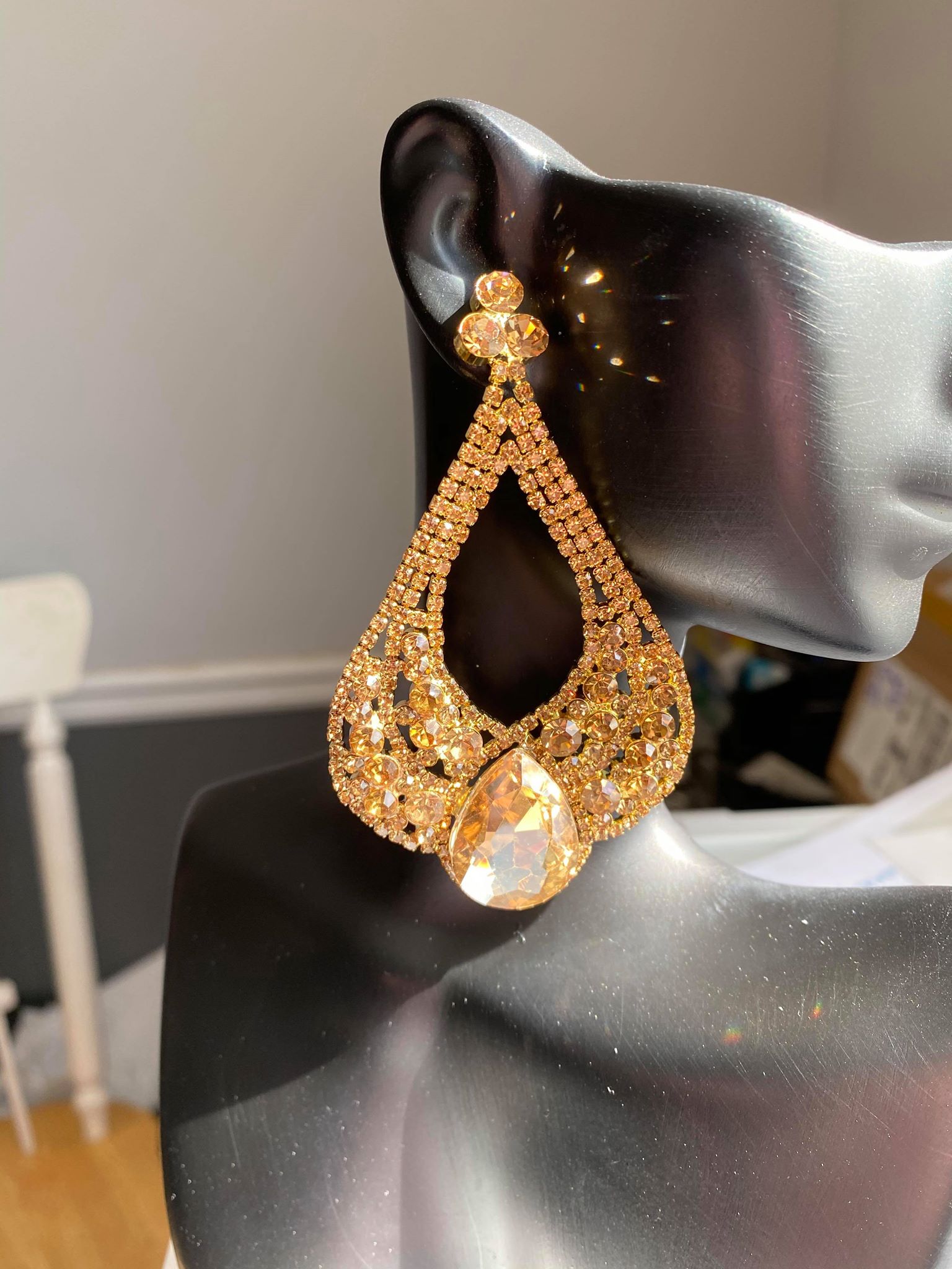 Mini Gold Crystal Cut Out Drop Earrings | Prom Earrings | LMB - 011