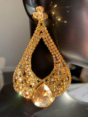 Mini Gold Crystal Cut Out Drop Earrings | Prom Earrings | LMB - 011