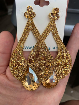 Mini Gold Crystal Cut Out Drop Earrings | Prom Earrings | LMB - 011