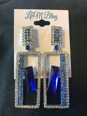 Blue Crystal Rectangle Pageant Earrings