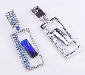 Blue Crystal Rectangle Pageant Earrings