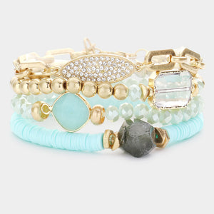 Heishi Mint Layered Fun Fashion Bracelets