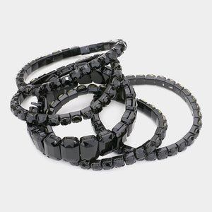 5 Pieces - Black Stone Stretch Multi Layered Pageant Bracelets | Prom Jewelry |  564236