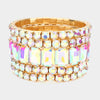 5 Pieces - AB Stone Stretch Multi Layered Pageant Bracelets on Gold | Prom Jewelry
