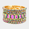 5 Pieces - Multi-Color Stone Stretch Multi Layered Pageant Bracelets | Prom Jewelry