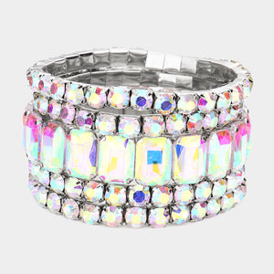 5 Pieces - AB Stone Stretch Multi Layered Pageant Bracelets | Prom Jewelry
