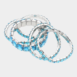 5 Pieces - Aqua Stone Stretch Multi Layered Pageant Bracelets | Prom Jewelry |  564241