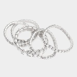 5 Pieces - Clear Stone Stretch Multi Layered Pageant Bracelets | Prom Jewelry |  564243