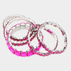 5 Pieces - Fuchsia Stone Stretch Multi Layered Pageant Bracelets | Prom Jewelry |  564244