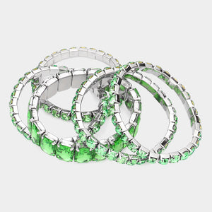 5 Pieces - Green Stone Stretch Multi Layered Pageant Bracelets | Prom Jewelry |  564245