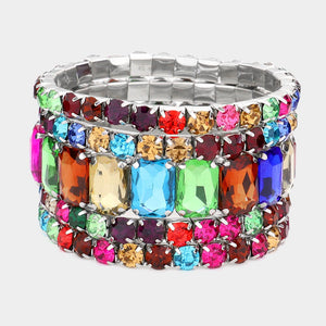 5 Pieces - Multi-Color Stone Stretch Multi Layered Pageant Bracelets | Prom Jewelry