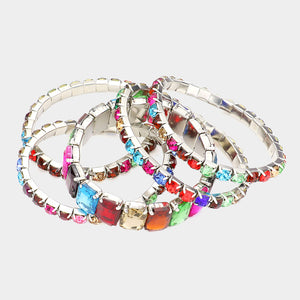 5 Pieces - Multi-Color Stone Stretch Multi Layered Pageant Bracelets | Prom Jewelry |  564246