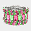 5 Pieces - Pink & Green Stone Stretch Multi Layered Pageant Bracelets | Prom Jewelry
