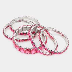 5 Pieces - Pink Stone Stretch Multi Layered Pageant Bracelets | Prom Jewelry |  567939