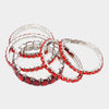 5 Pieces - Red Stone Stretch Multi Layered Pageant Bracelets | Prom Jewelry |  564247