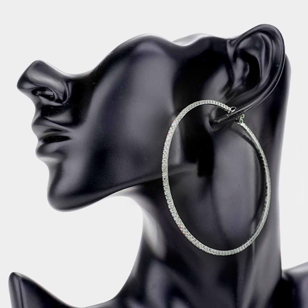 Large AB Rhinestone Hoop Earrings  | 3"