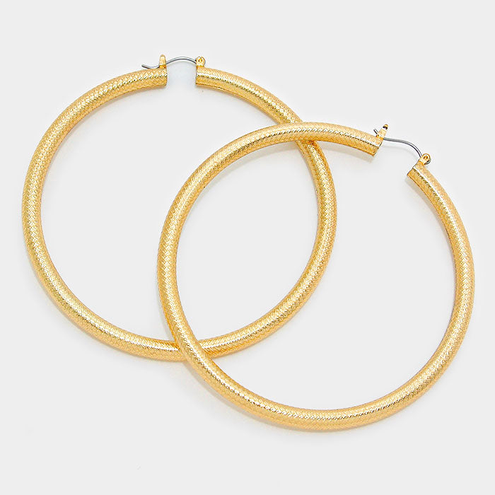 Gold Metal Hoops Pin Catch Earrings | 3"
