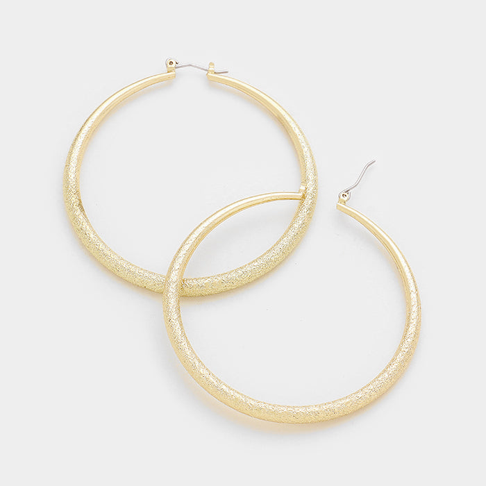 Textured Gold Metal Pin Catch Hoop Earrings | 2.5"