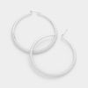 Textured Silver Metal Pin Catch Hoop Earrings | 2.5"