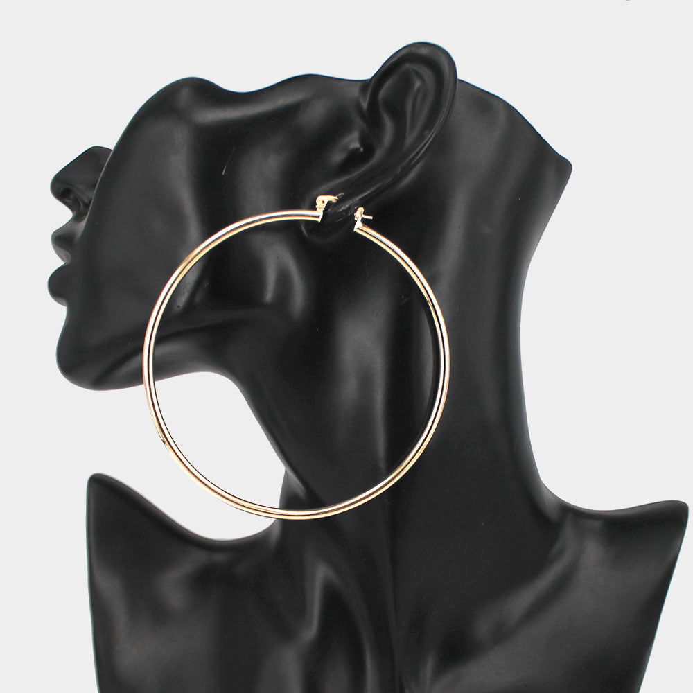 Gold Metal Hoop Pin Catch Earrings 