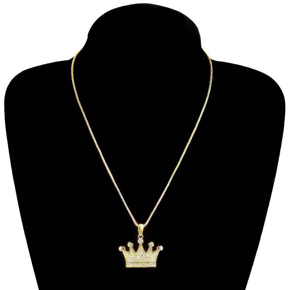 CZ Gold Crown Pendant Necklace