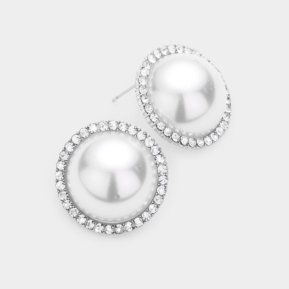 White Pearl and Rhinestone Bridal Earrings Wedding Earrings