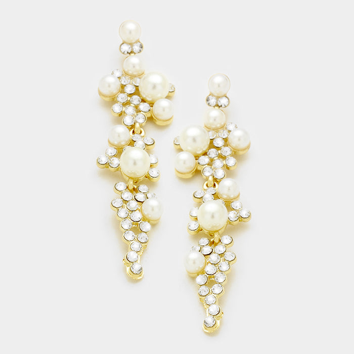 Rhinestone and Cream Pearl Bridal Earrings | Wedding Earrings | 336971
