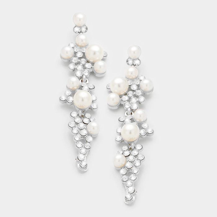 Rhinestone and White Pearl Bridal Earrings | Wedding Earrings