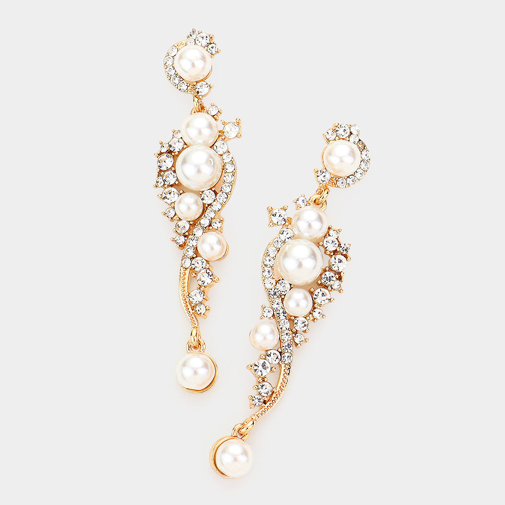 Cream Pearl Accented Stone with Embellished Rhinestones | Bridal Earrings