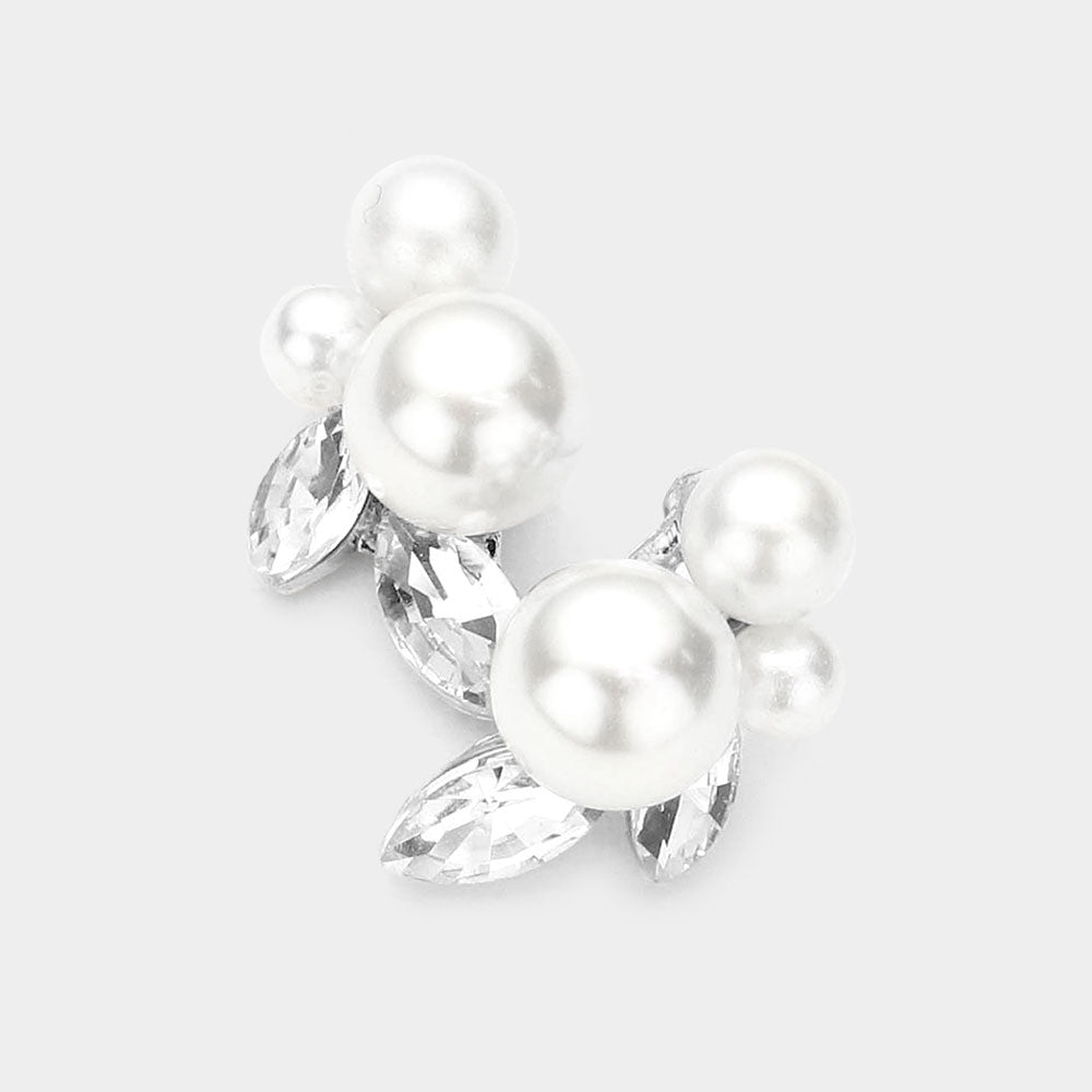 Triple White Pearl Accented Bridal Stud Earrings | Wedding Earrings | 514022