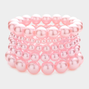 5 Piece Pink Pearl Strand Stretch Pageant Bracelet | Pearl Bracelet