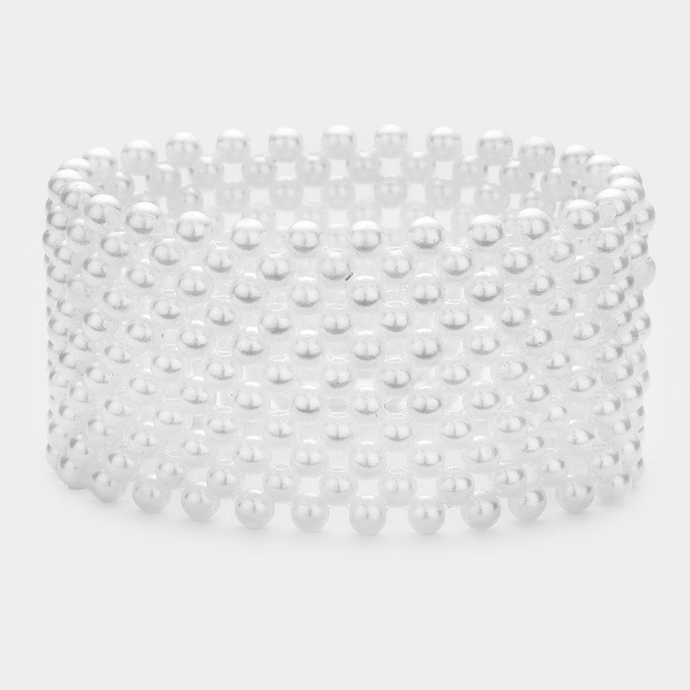 White Pearl Stretchable Bridal Bracelet | Wedding Bracelet