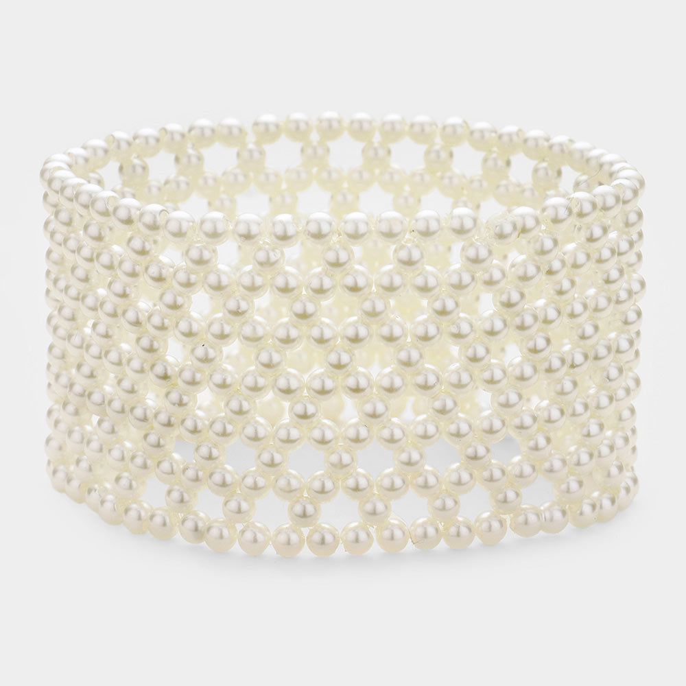 Cream Pearl Stretchable Bridal Bracelet | Wedding Bracelet 