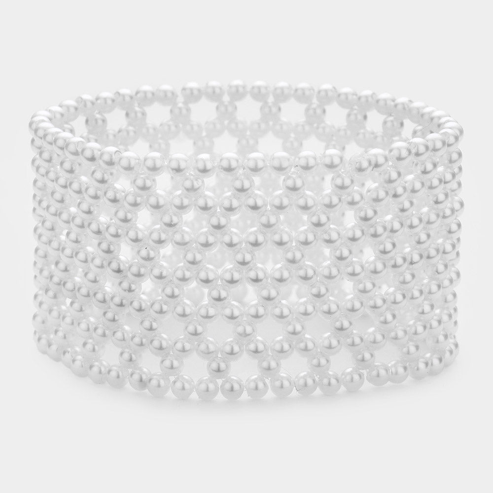 White Pearl Stretchable Bridal Bracelet | Wedding Bracelet 