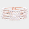 4 Row Bridal Rhinestone and White Pearl Bracelet on Rose Gold | Wedding Bracelet | 477181
