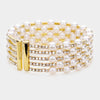 Cream Pearl and Rhinestone Embellished Bridal Cuff Bracelet | 474480