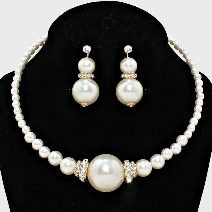 Cream Chunky Pearl Wedding Necklace Set | Bridal Jewelry