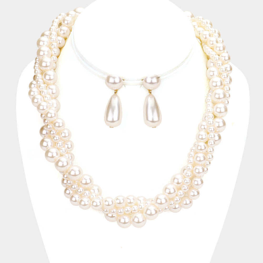 Elegant Embellished Cream Pearl Bridal Necklace Set