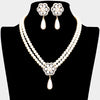 Crystal Stone Flower Cream Pearl Teardrop Wedding Necklace Set | Bridal Jewelry