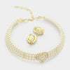 Cream Pearl 3-Row Choker Bridal Necklace Set |Wedding Jewelry | 58507