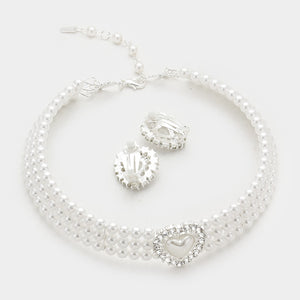 White Pearl 3-Row Choker Bridal Necklace Set |Wedding Jewelry | 58508