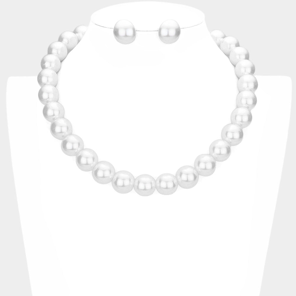 White Pearl Necklace and Earrings