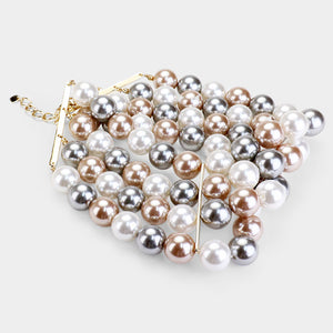 Multi Strand Multi-Color Pearl Choker Necklace on Gold | Bridal Necklace | 412188