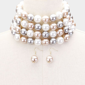 Multi Strand Multi-Color Pearl Choker Necklace on Gold | Bridal Necklace