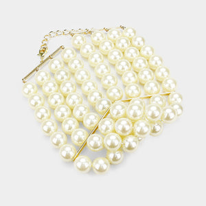 Multi Strand Cream Pearl Choker Necklace on Gold | Bridal Necklace | 380341