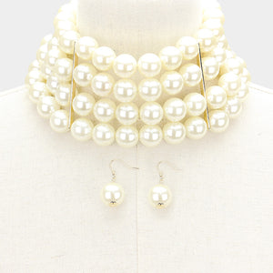 Multi Strand Cream Pearl Choker Necklace on Gold | Bridal Necklace